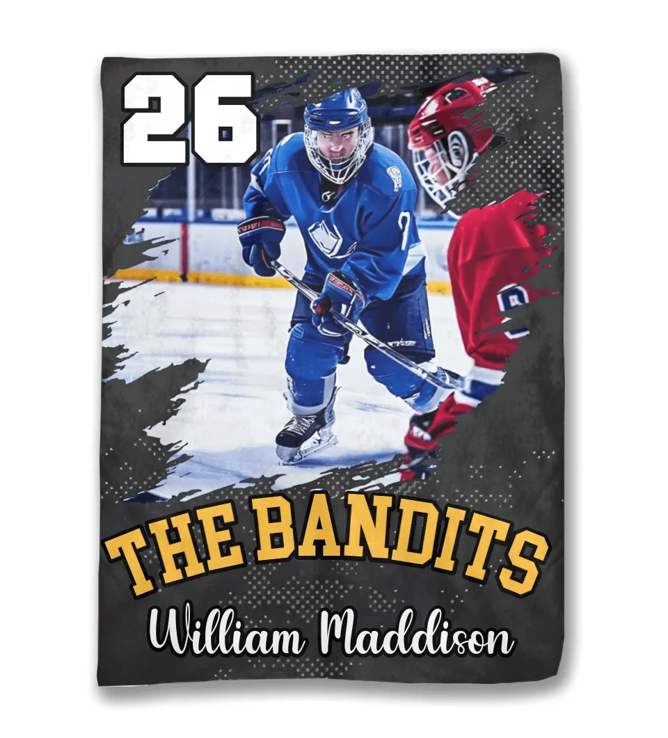 Personalized Hockey Player Photo Blanket, Custom Name & Number Hockey Throw Blankets, Hockey Blanket, Sport Blanket 747871 - DiyGiftly