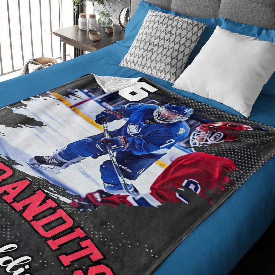 Personalized Hockey Player Photo Blanket, Custom Name & Number Hockey Throw Blankets, Hockey Blanket, Sport Blanket 747871 - DiyGiftly