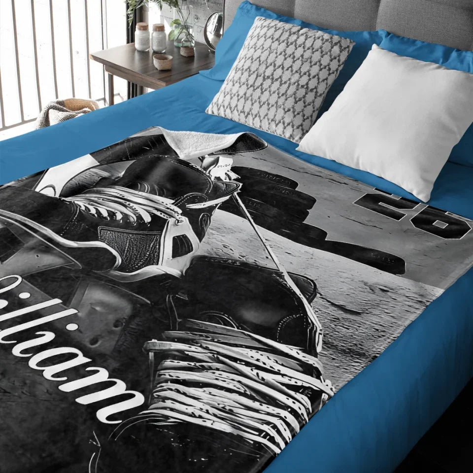Personalized hockey stick and shoe blanket 742480 - DiyGiftly