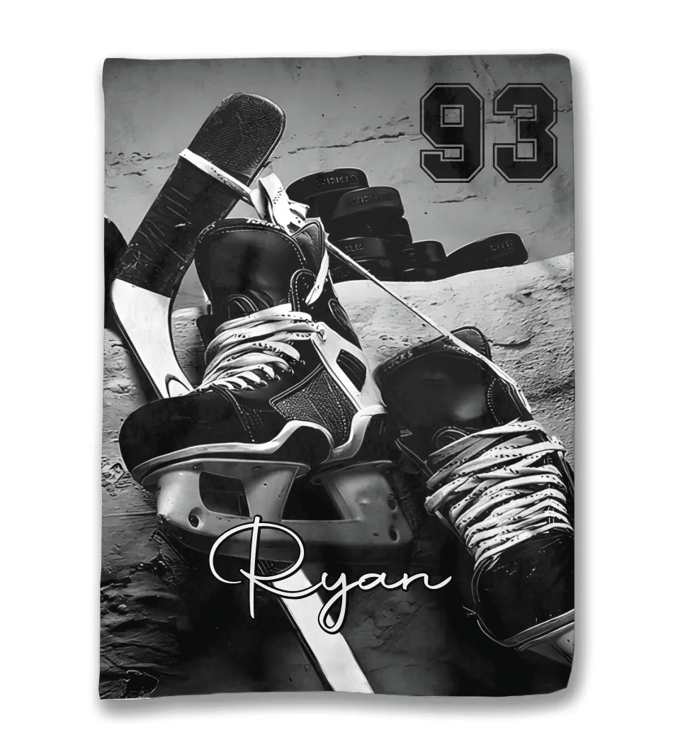 Personalized hockey stick and shoe blanket 742480 - DiyGiftly