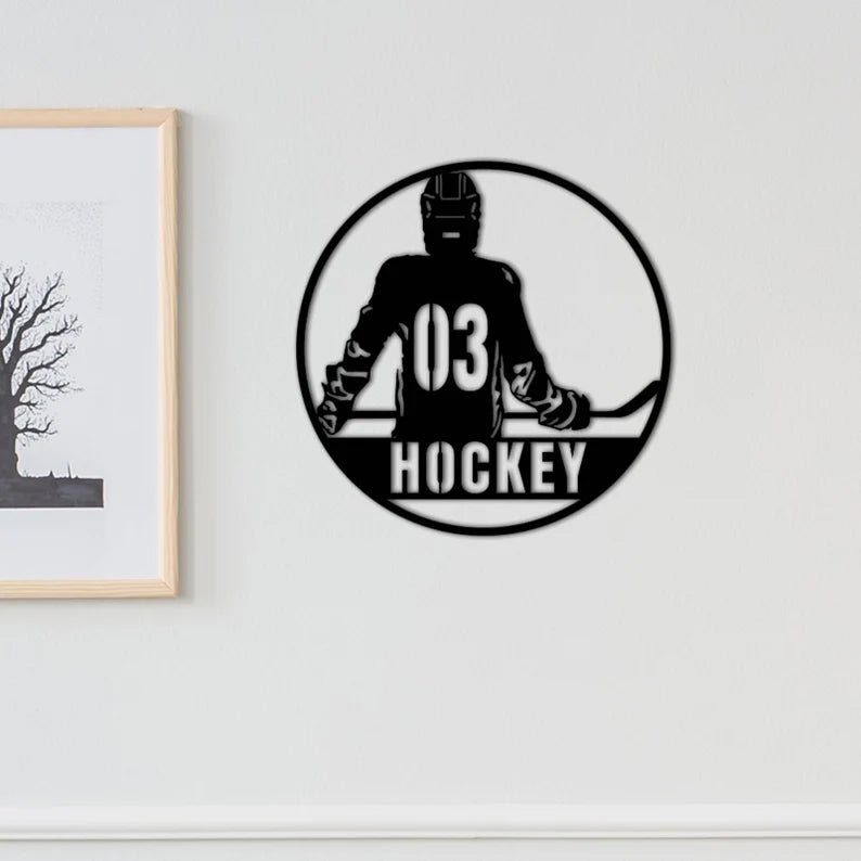 Personalized Hockey Wall Art – Custom Name & Number Metal Sign, Sports Room Decor for Teen Boys, Man Cave Wall Hanging, Hockey Player Gift, Team Coach Present, Bedroom Decoration for Hockey Fans 49034496 - DiyGiftly