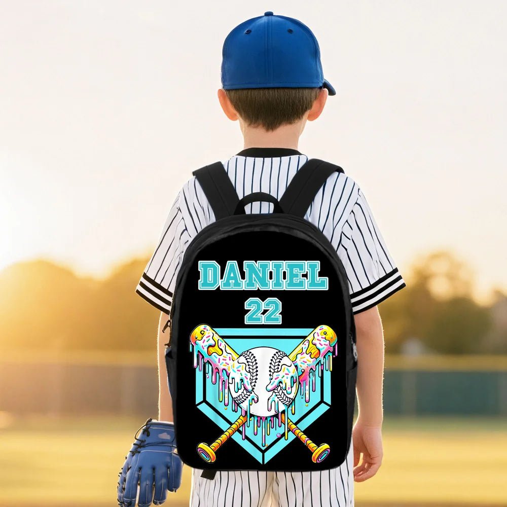 Personalized Ice Cream Dripping Baseball Backpack Lunch Bag Pencil Case Set with Name and Number Back to School Birthday Gift for Boys Girls 99439872 - DiyGiftly