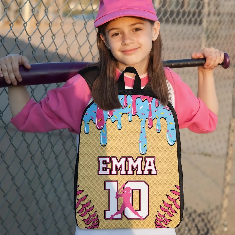 Personalized Ice Cream Dripping Baseball Sports Backpack Lunch Bag Pencil Case Set with Name and Number Back to School Gift for Kids Students 60279808 - DiyGiftly