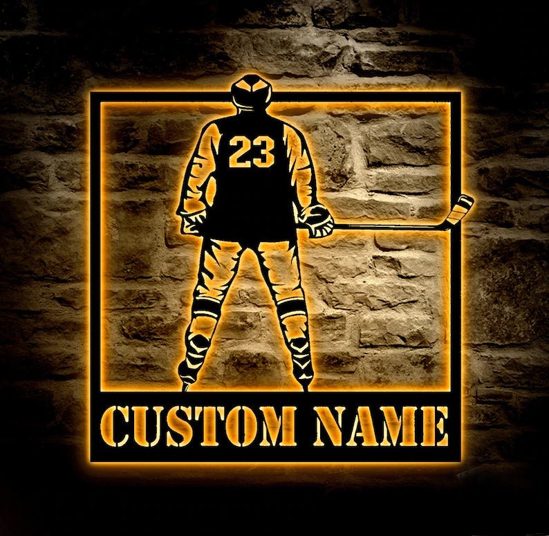 Personalized Ice Hockey Wall Art Decor – Custom Name & Number Metal Sign, Teen Boys Bedroom, Man Cave & Sports Room Wall Hanging, Hockey Player Gift, Team Coach Present, Hockey Fan Room Decoration 58415872 - DiyGiftly