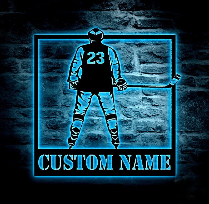 Personalized Ice Hockey Wall Art Decor – Custom Name & Number Metal Sign, Teen Boys Bedroom, Man Cave & Sports Room Wall Hanging, Hockey Player Gift, Team Coach Present, Hockey Fan Room Decoration 58415872 - DiyGiftly
