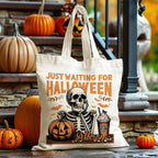 Personalized Just Waiting For Halloween Pumpkin Skull Reusable Canvas Tote Bag with Name Halloween Gift for Friend Family 17083648 - DiyGiftly