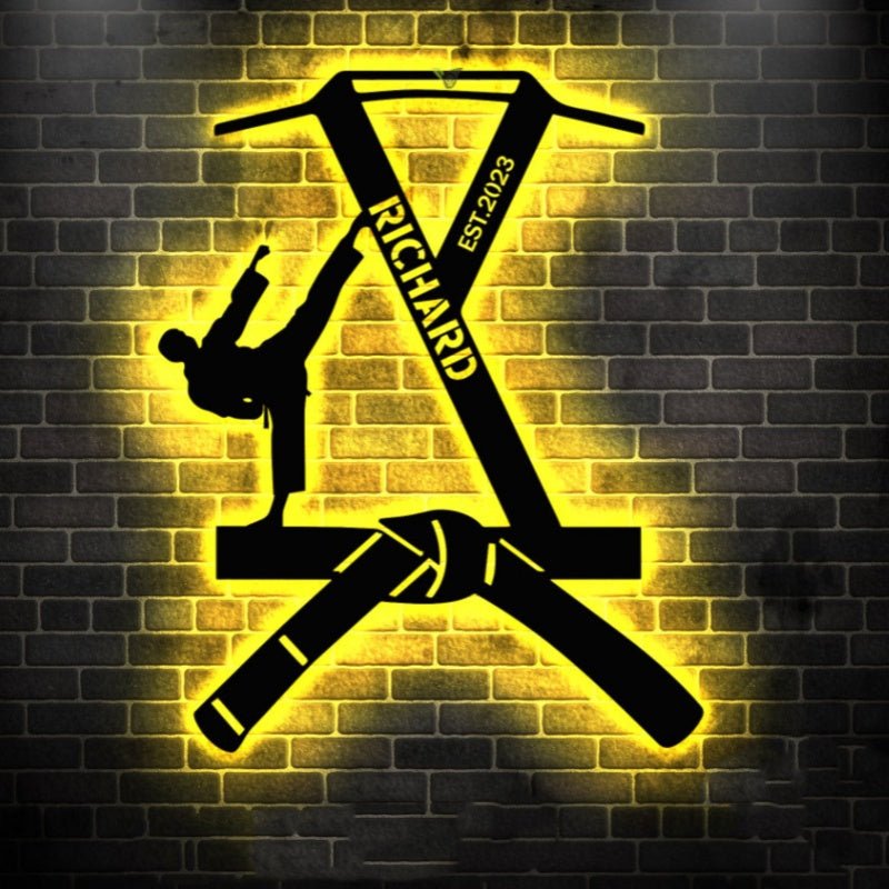 Personalized Karate Black Belt and Shirt Metal Badge – Custom Martial Arts Wall or Shelf Display with LED Light, Unique Gift for Karate Students, Instructors, and Martial Arts Enthusiasts 63702016 - DiyGiftly