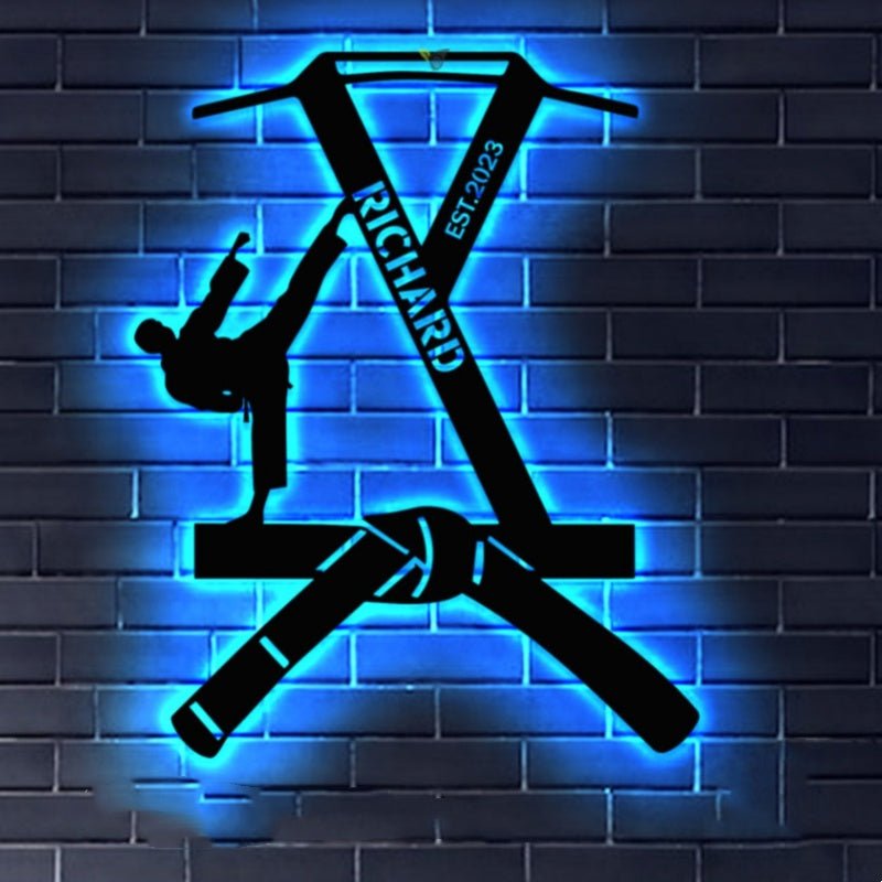 Personalized Karate Black Belt and Shirt Metal Badge – Custom Martial Arts Wall or Shelf Display with LED Light, Unique Gift for Karate Students, Instructors, and Martial Arts Enthusiasts 63702016 - DiyGiftly