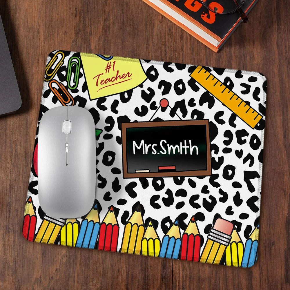 Personalized Leopard Pencil Apple Teacher Inspiration Non - slip Mouse Pad with Name Appreciation Back to School Gift for Teacher 65155584 - DiyGiftly