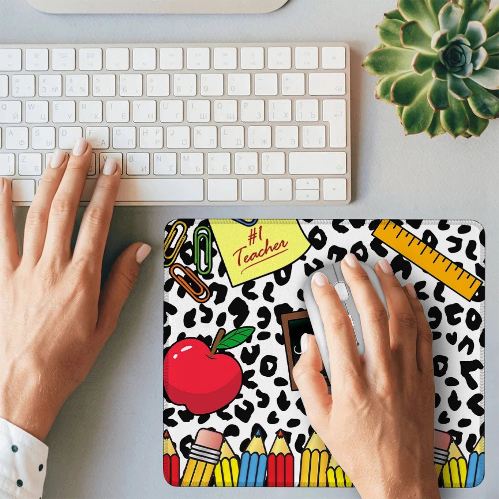 Personalized Leopard Pencil Apple Teacher Inspiration Non - slip Mouse Pad with Name Appreciation Back to School Gift for Teacher 65155584 - DiyGiftly