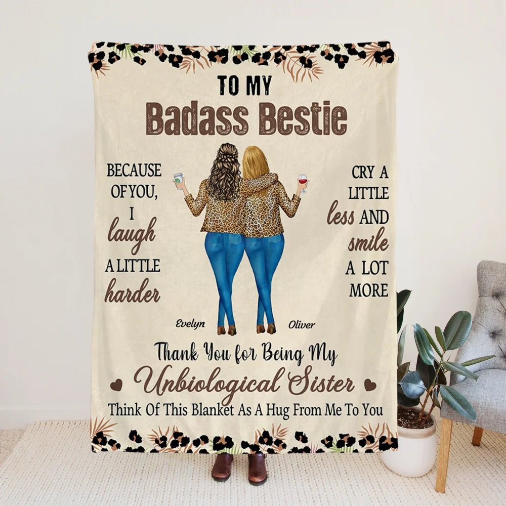 Personalized Leopard Print 2 - 4 Cartoon Characters Soft Throw Blanket with Name Home Decor Birthday Gift for Sisters Besties 64709632 - DiyGiftly