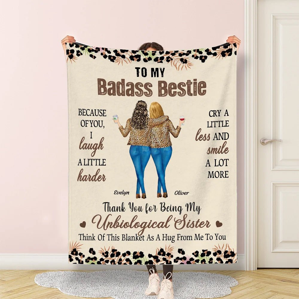 Personalized Leopard Print 2 - 4 Cartoon Characters Soft Throw Blanket with Name Home Decor Birthday Gift for Sisters Besties 64709632 - DiyGiftly