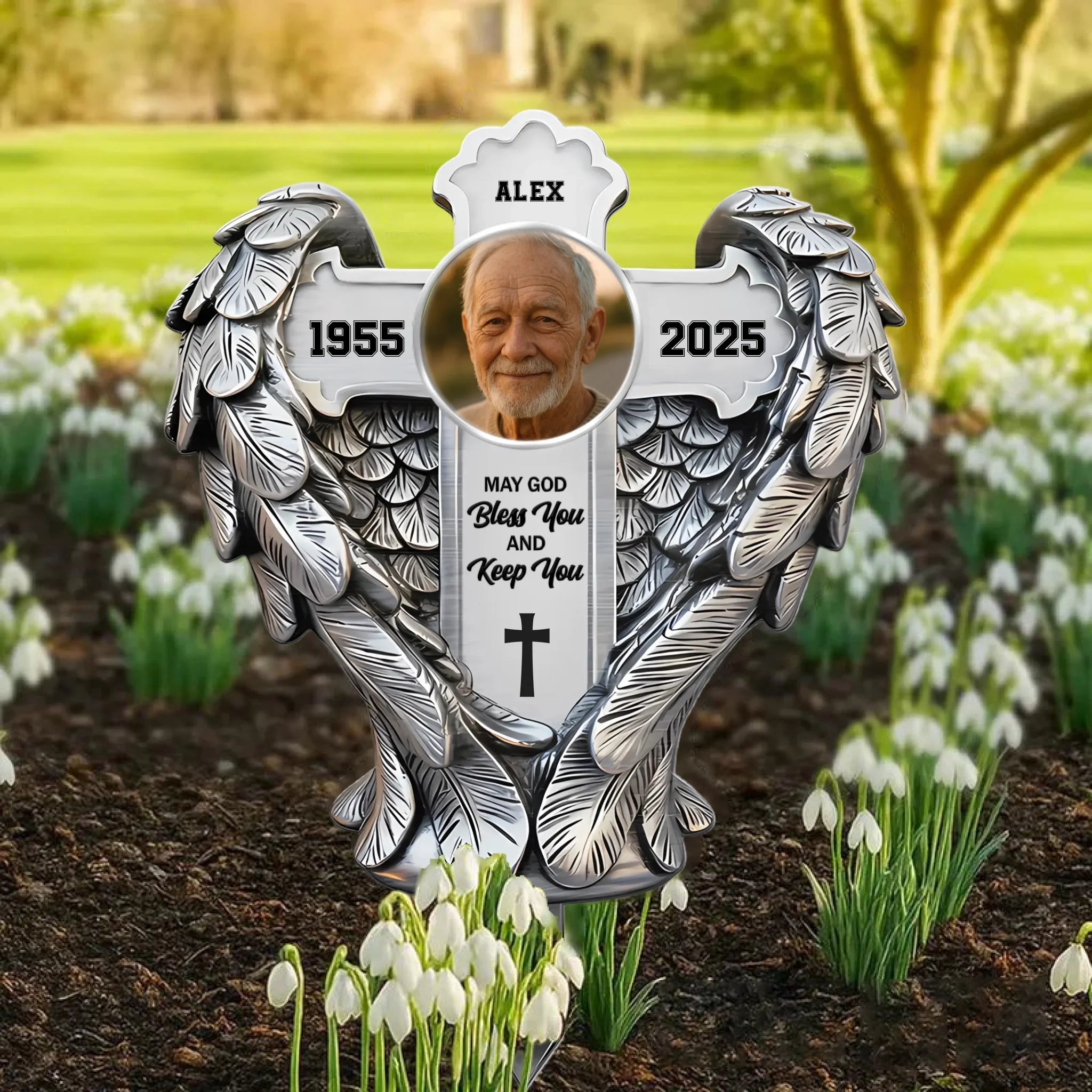 Personalized Metal Garden Stake – Custom Photo Religious Yard Decor with Blessing Quote for Memorial or Garden 1066503 - DiyGiftly