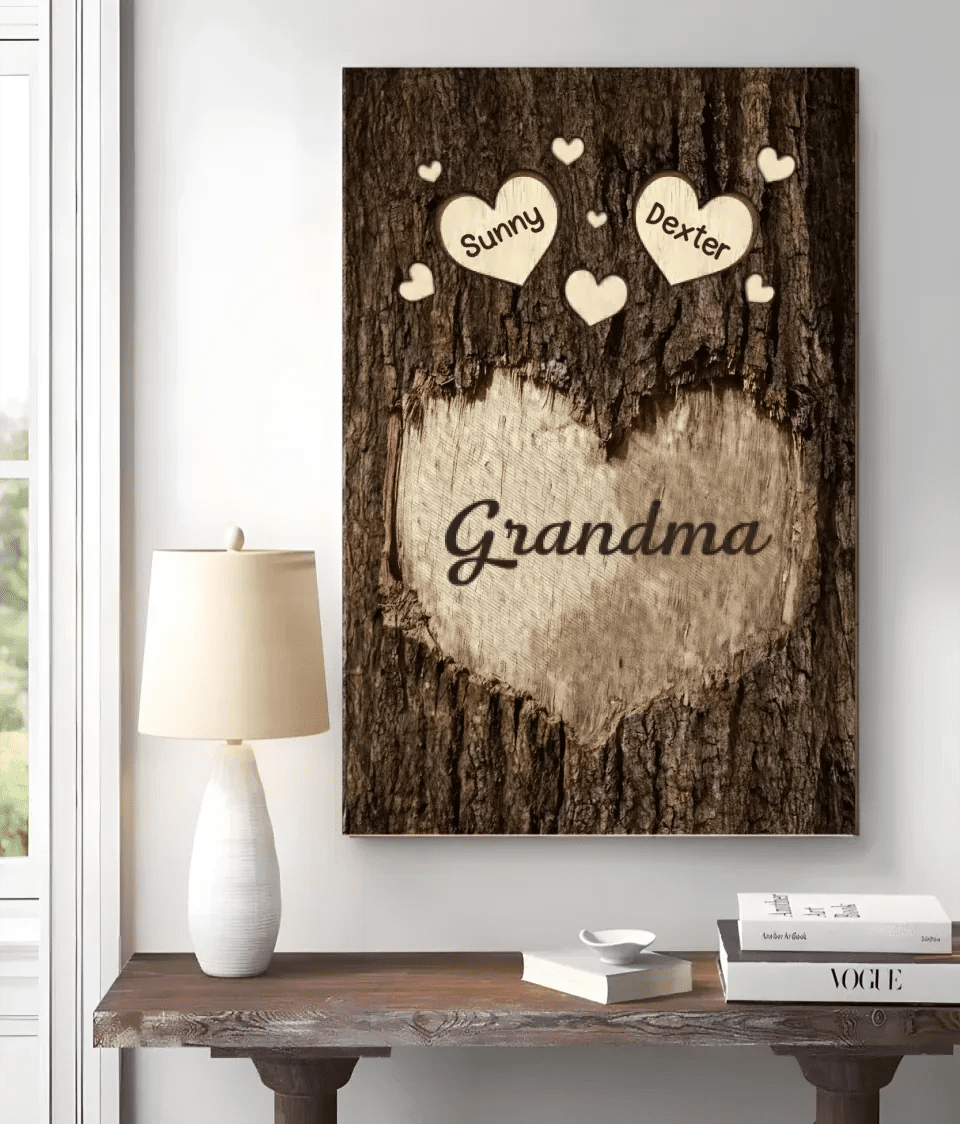 mom dad grandma grandpa heart on trunk canvas personalized names family tree artwork christmas gift