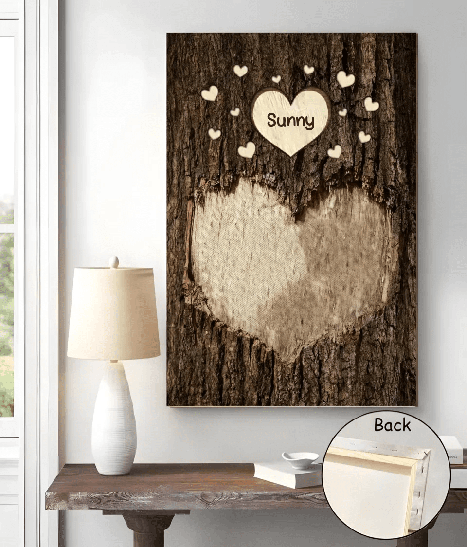 canvas with personalized names mom dad grandma grandpa heart on trunk christmas gift