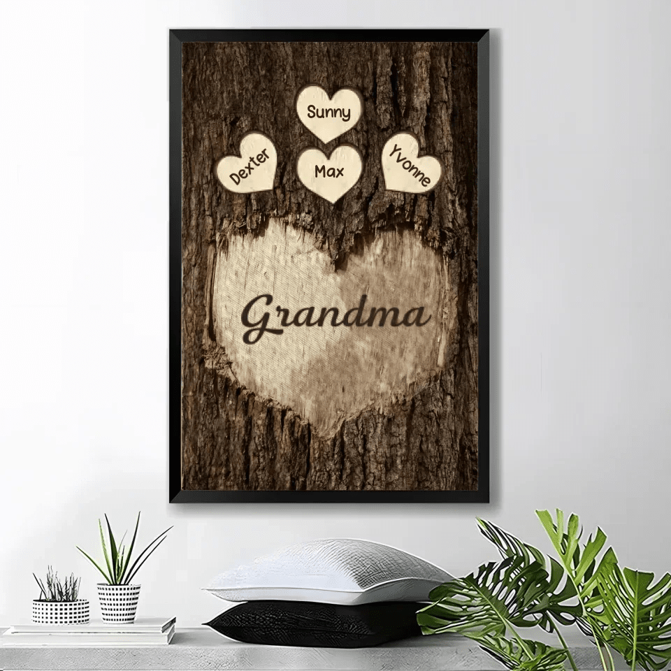 mom dad grandma grandpa heart on trunk canvas personalized names christmas gift