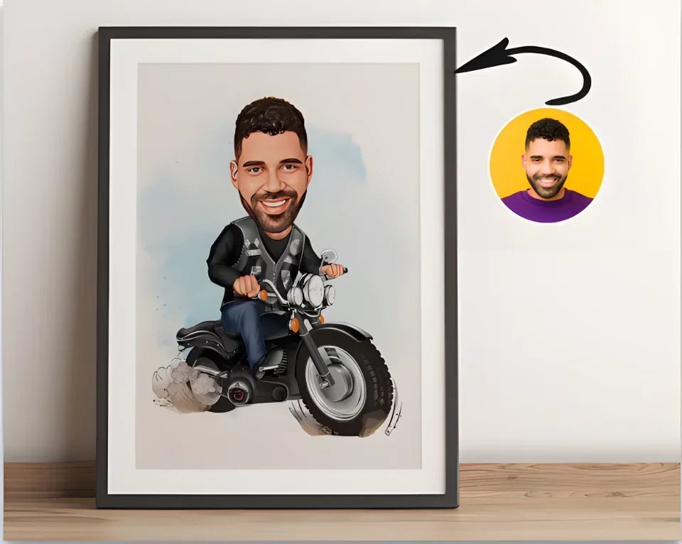 Personalized Motorcyclist Cartoon Portrait, Motorcyclist Portrait, Gift for Motorcyclist, Motorcyclist Caricature, Caricature from Photo 741847 - 741848 - DiyGiftly