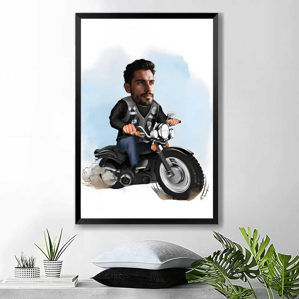 Personalized Motorcyclist Cartoon Portrait, Motorcyclist Portrait, Gift for Motorcyclist, Motorcyclist Caricature, Caricature from Photo 741847 - 741848 - DiyGiftly