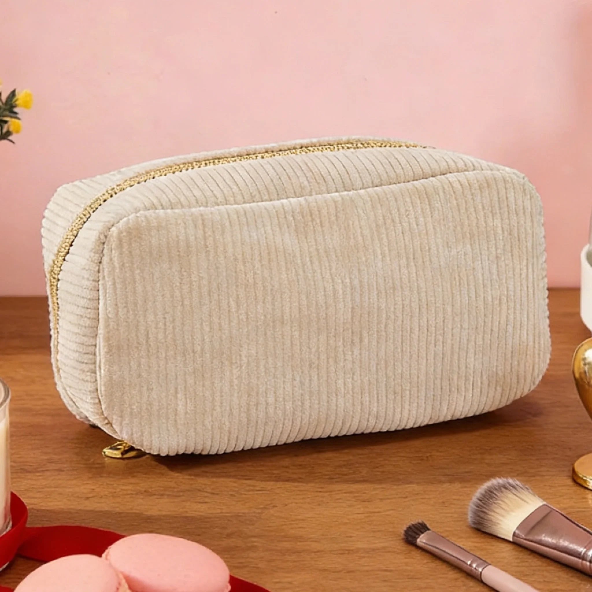 Personalized Multicolor Corduroy Makeup Toiletry Bag with Embroidered Name - Custom Name Cosmetic Bag, Daily Use Organizer Pouch, Birthday Wedding Gift for Women, Bridesmaid Gift, Travel Makeup Bag 1081585 - DiyGiftly
