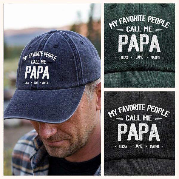 Personalized "My Favorite People Call Me Daddy" Vintage Washed Denim Baseball Cap – Custom Dad Hat Gift for Father’s Day, Birthday, Grandpa, Husband 61346304 - DiyGiftly