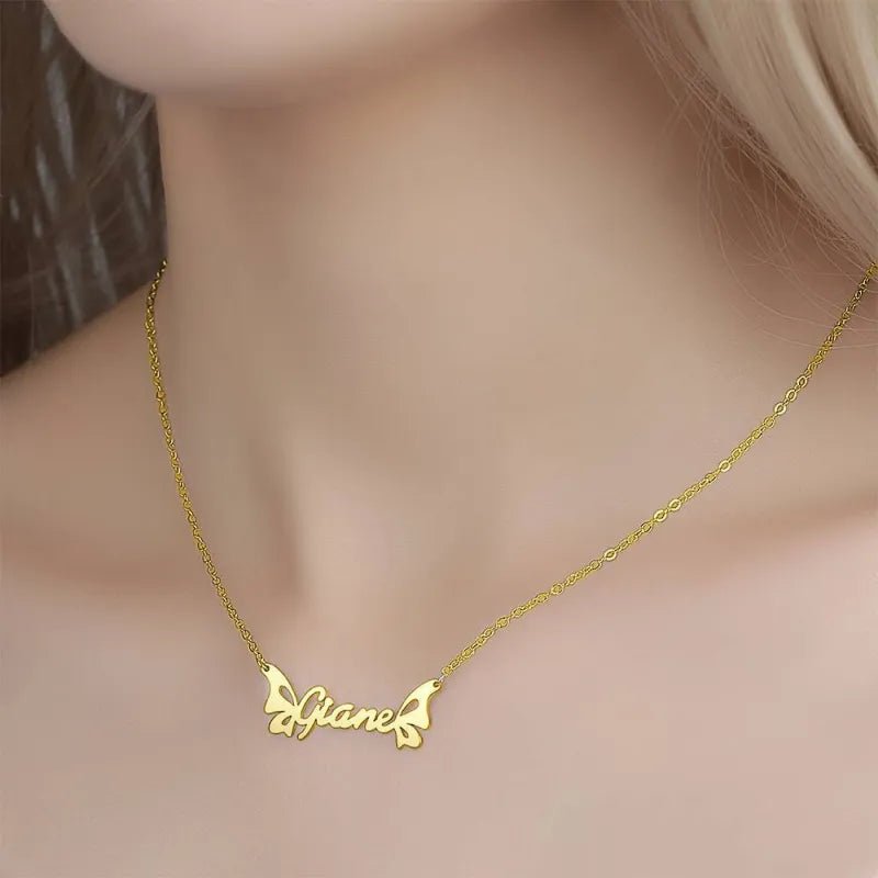 Personalized Name 14K Gold Butterfly Necklace Valentines Gift For Her - DiyGiftly