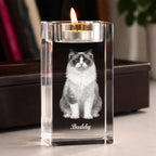 3D Crystal Candle Holder Custom Photo and Name Loss of Cat Gift for Elegant Memorial Display Crystal