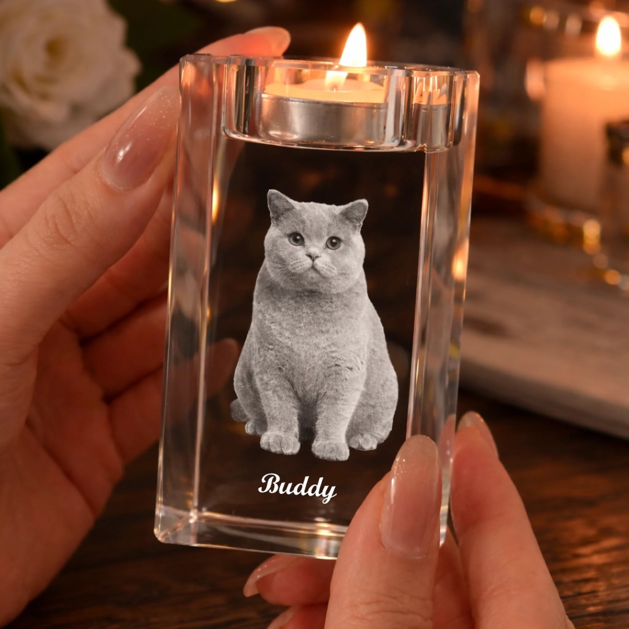 Crystal 3D Crystal Candle Holder Custom Photo and Name Inner Laser Engraving