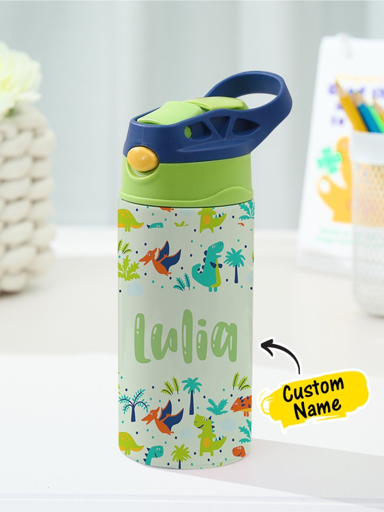 Personalized Name Cartoon Dinosaur Stainless Steel Tumbler – 350ML Insulated Cup with Custom Design - DiyGiftly