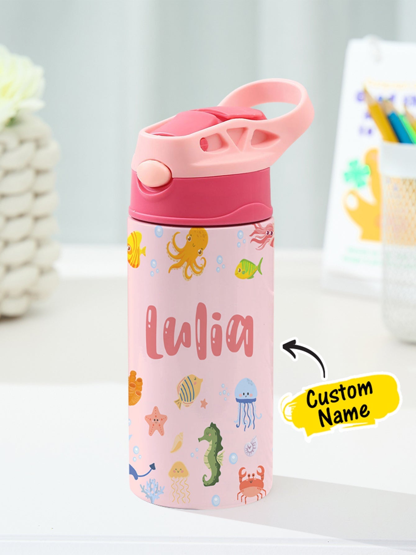 Personalized Name Cartoon Ocean Animals Stainless Steel Tumbler – 350ML Insulated Cup with Custom Design - DiyGiftly