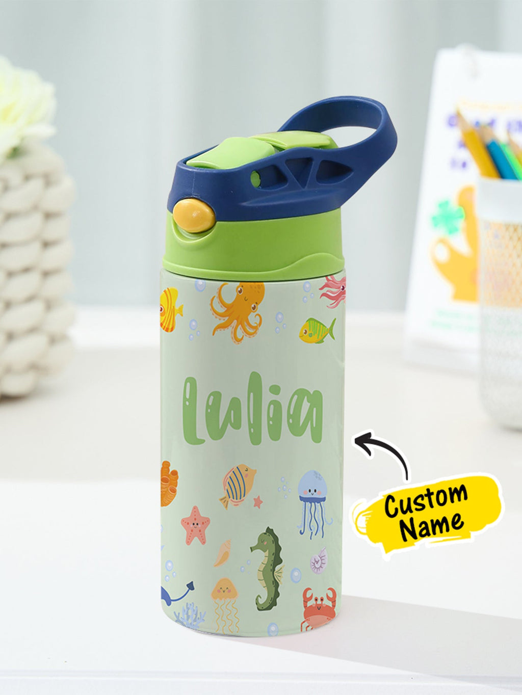 Personalized Name Cartoon Ocean Animals Stainless Steel Tumbler – 350ML Insulated Cup with Custom Design - DiyGiftly