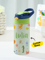 Personalized Name Cartoon Ocean Animals Stainless Steel Tumbler – 350ML Insulated Cup with Custom Design - DiyGiftly