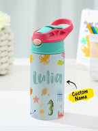 Personalized Name Cartoon Ocean Animals Stainless Steel Tumbler – 350ML Insulated Cup with Custom Design - DiyGiftly
