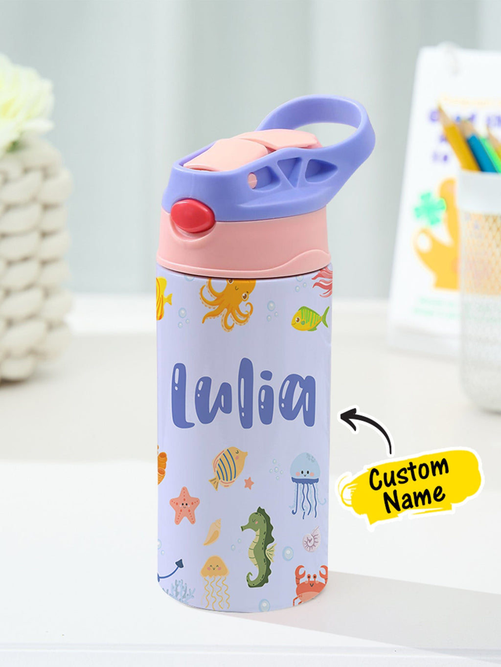 Personalized Name Cartoon Ocean Animals Stainless Steel Tumbler – 350ML Insulated Cup with Custom Design - DiyGiftly