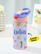 Personalized Name Cartoon Ocean Animals Stainless Steel Tumbler – 350ML Insulated Cup with Custom Design - DiyGiftly