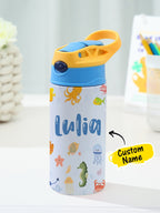 Personalized Name Cartoon Ocean Animals Stainless Steel Tumbler – 350ML Insulated Cup with Custom Design - DiyGiftly