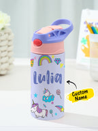 Personalized Name Cartoon Rainbow Unicorn Stainless Steel Tumbler – 350ML Insulated Cup with Custom Design - DiyGiftly