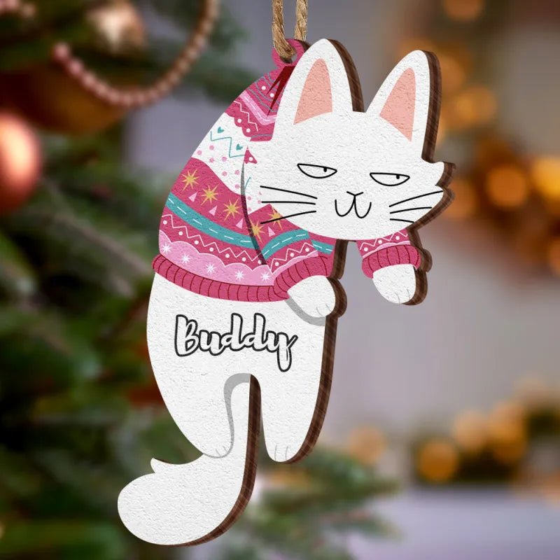 Personalized Name Christmas Tree Wooden Ornament Hanging Cat Christmas Gifts - DiyGiftly