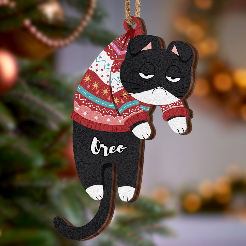 Personalized Name Christmas Tree Wooden Ornament Hanging Cat Christmas Gifts - DiyGiftly