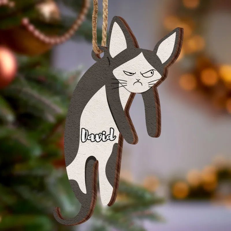 Personalized Name Christmas Tree Wooden Ornament Hanging Cat Christmas Gifts - DiyGiftly