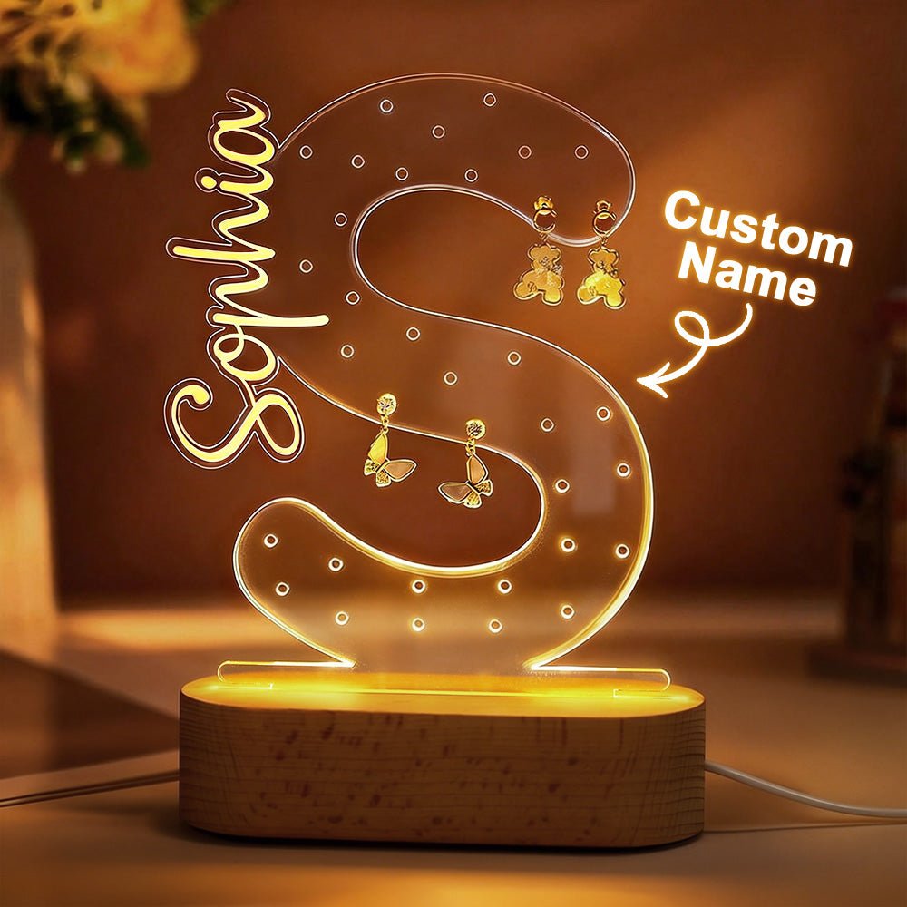 gifts for wife Heartfelt Surprise - Personalized Keepsake - Name Earring Holder Night Light Birthday Gift for Her Custom Earr