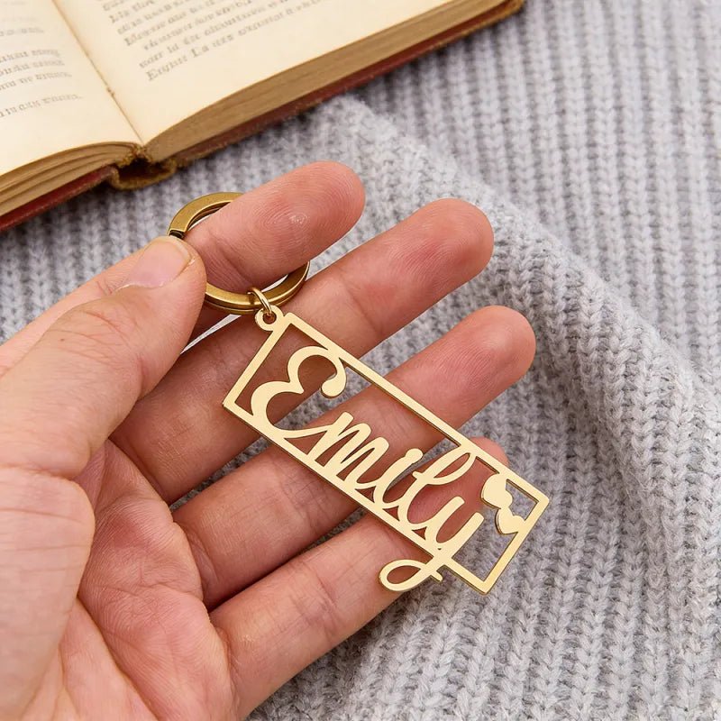 Personalized Name Keychain with Heart Engraved Text Keychain Birthday Gift Anniversary Gift Valentine's Day Gift for Him - DiyGiftly