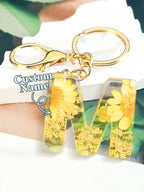 Personalized Name Light Yellow Dried Flower Letter Keychain – Custom Alphabet Bag Charm - DiyGiftly