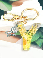 Personalized Name Light Yellow Dried Flower Letter Keychain – Custom Alphabet Bag Charm - DiyGiftly