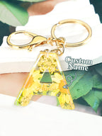Personalized Name Light Yellow Dried Flower Letter Keychain – Custom Alphabet Bag Charm - DiyGiftly