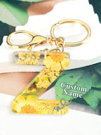 Personalized Name Light Yellow Dried Flower Letter Keychain – Custom Alphabet Bag Charm - DiyGiftly