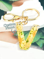 Personalized Name Light Yellow Dried Flower Letter Keychain – Custom Alphabet Bag Charm - DiyGiftly