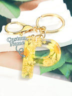 Personalized Name Light Yellow Dried Flower Letter Keychain – Custom Alphabet Bag Charm - DiyGiftly