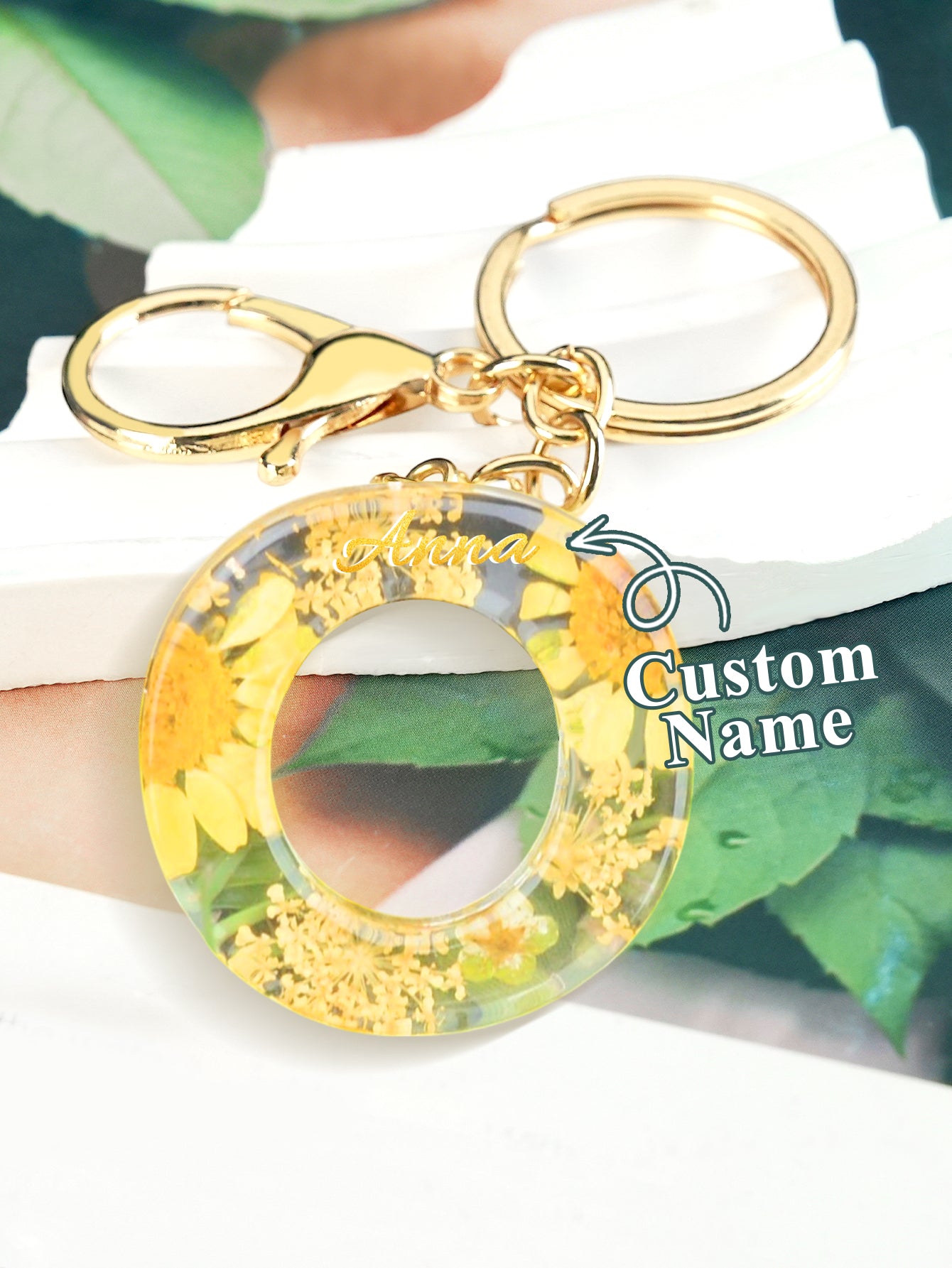 Personalized Name Light Yellow Dried Flower Letter Keychain – Custom Alphabet Bag Charm - DiyGiftly