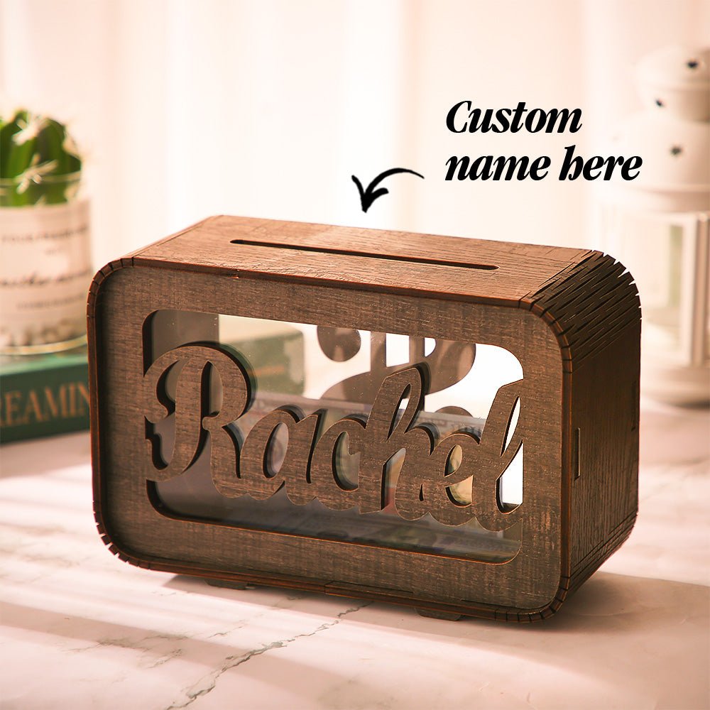 Personalized Name Money Bank Wood Piggy Banks - DiyGiftly