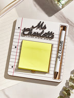 Personalized Name Sticky Note Wooden Holder with Pen Appreciation Gift for Teacher - DiyGiftly